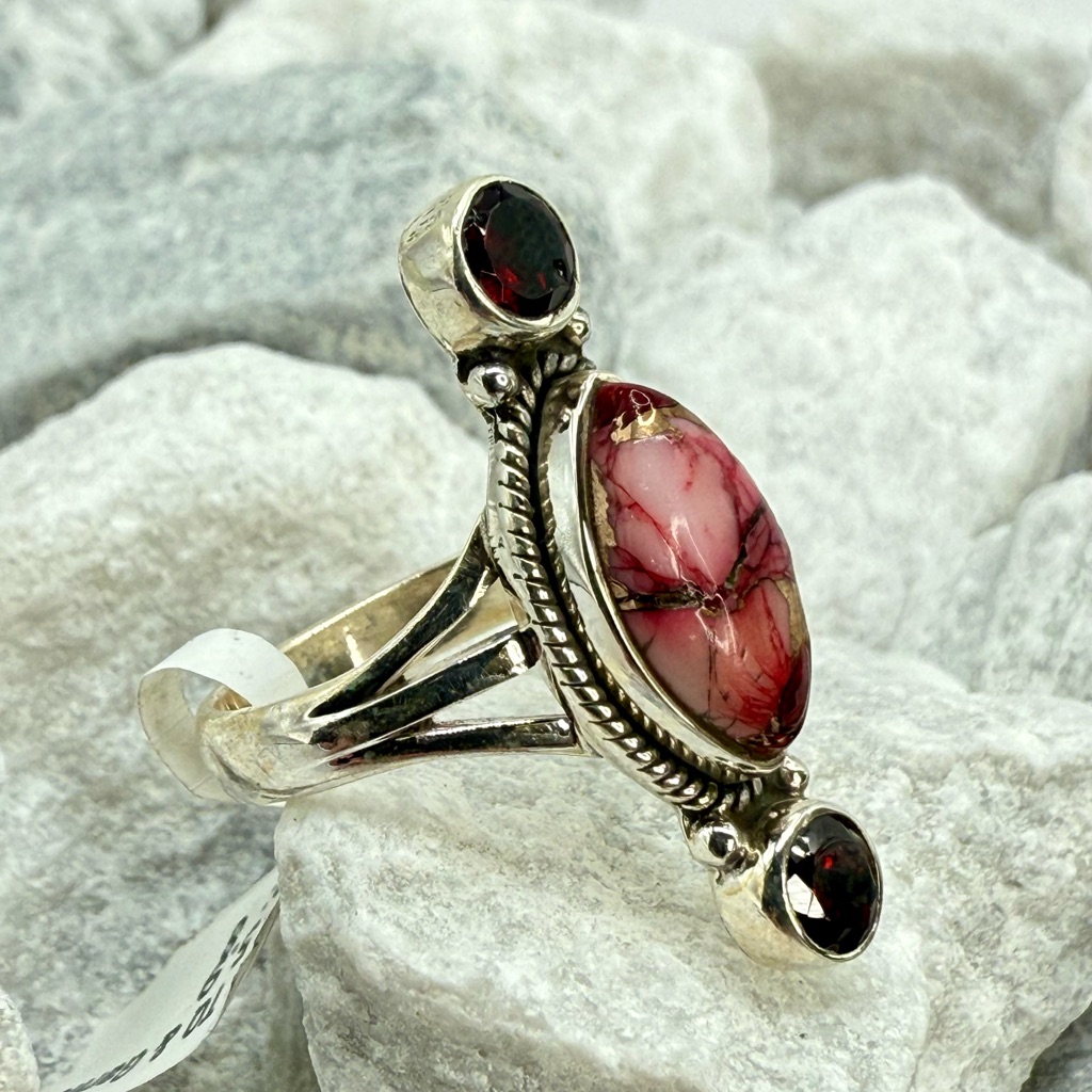 Nwt Sterling Silver Red Dahlia Turquoise Garnet Ring Size 8 Boho Southwestern
